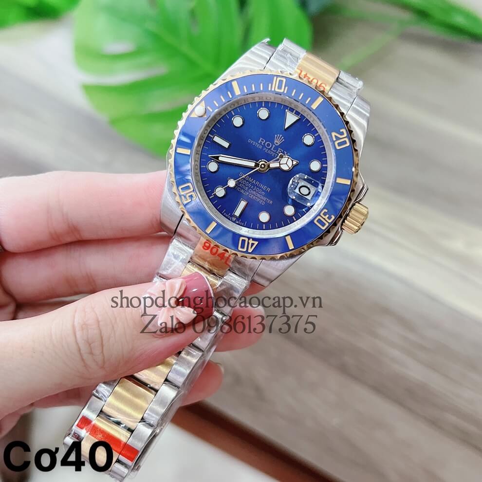 Đồng Hồ Nam Rolex Automatic 1 Lịch Viền Xoay Sapphire Demi Xanh Dương 40mm