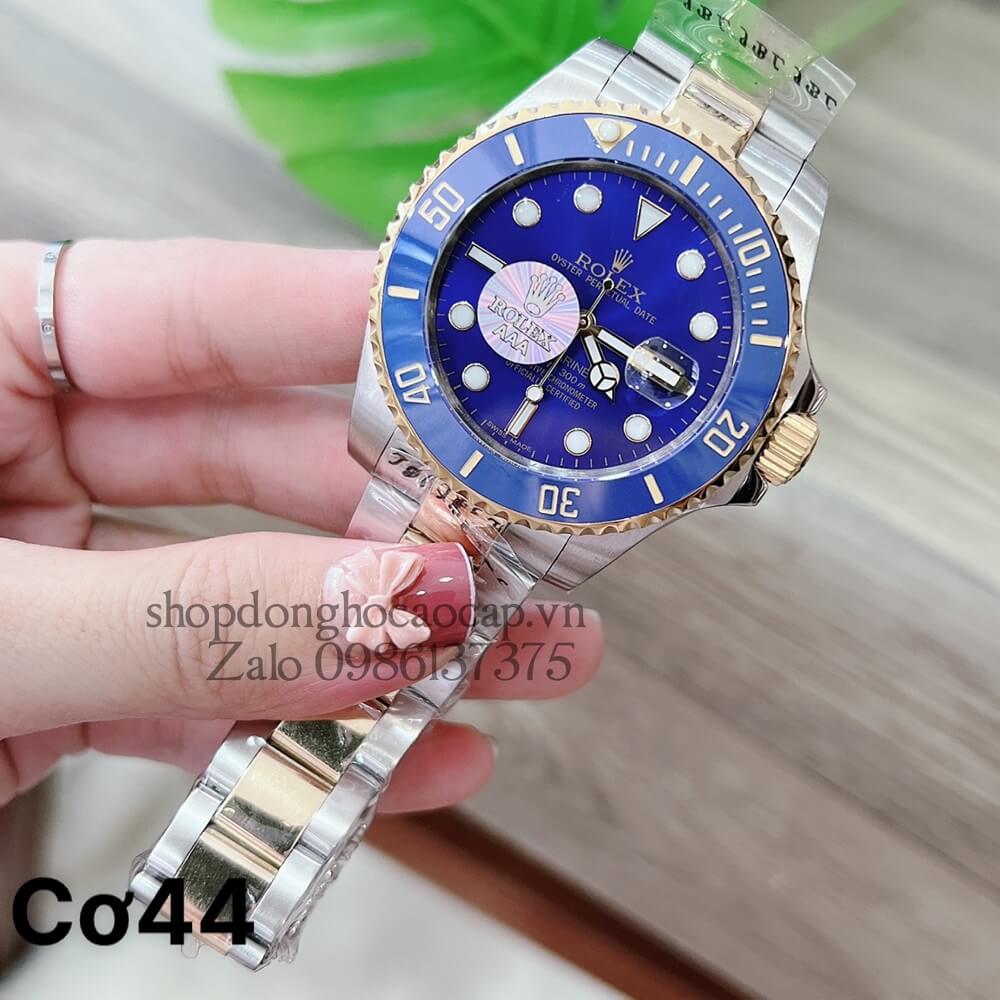 Đồng Hồ Nam Rolex Automatic 1 Lịch Viền Xoay Sapphire Demi Xanh Dương 44mm