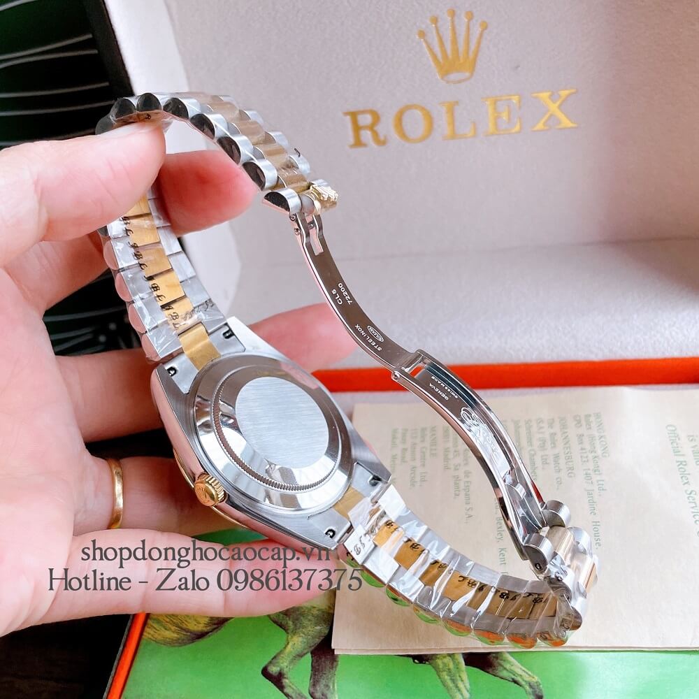 Đồng Hồ Nam Rolex Automatic 2 Lịch Viền Khía Demi Đen Gold 41mm