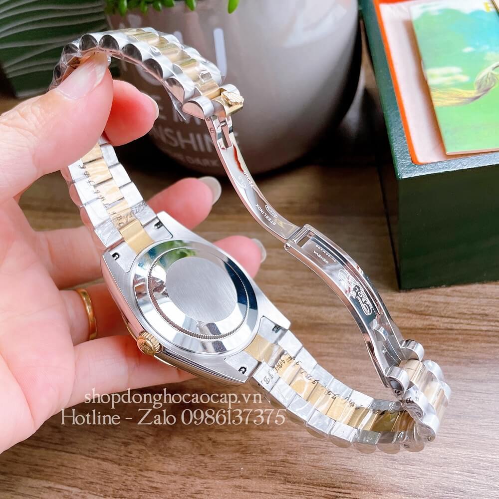 Đồng Hồ Nam Rolex Automatic 2 Lịch Viền Khía Demi Trắng Gold 41mm