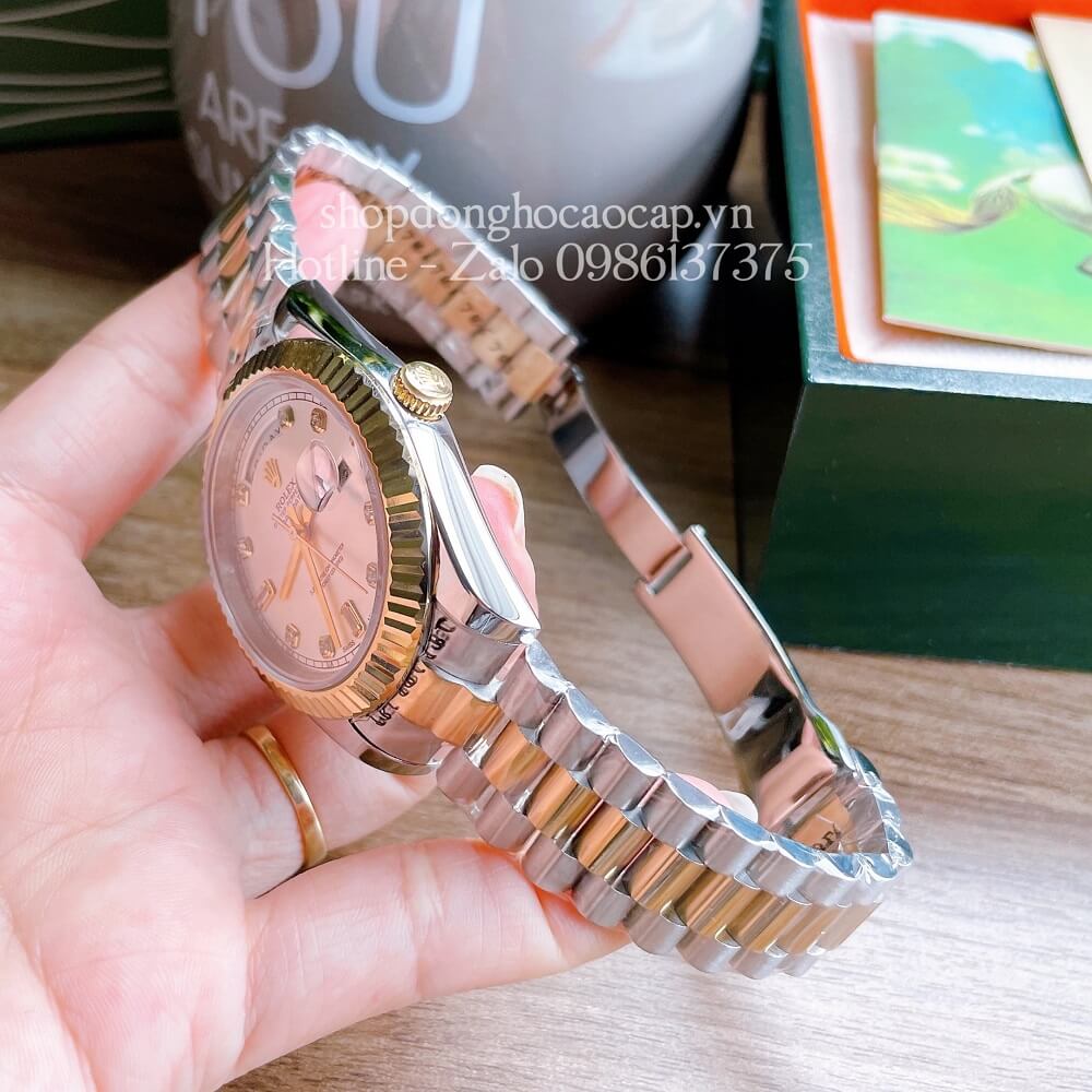 Đồng Hồ Nam Rolex Automatic 2 Lịch Viền Khía Demi Trắng Gold 41mm