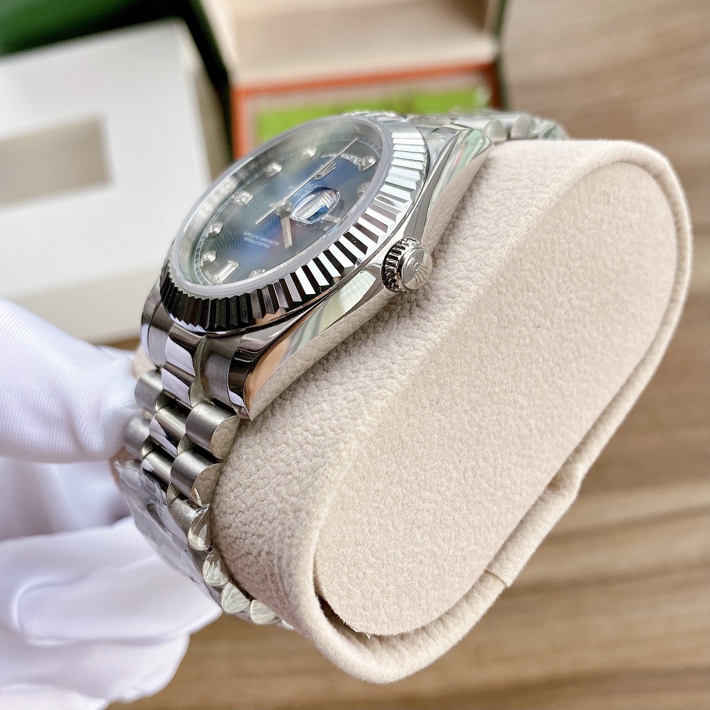Đồng Hồ Rolex Nam Automatic Dây Bạc Mặt Khía Xanh 41mm