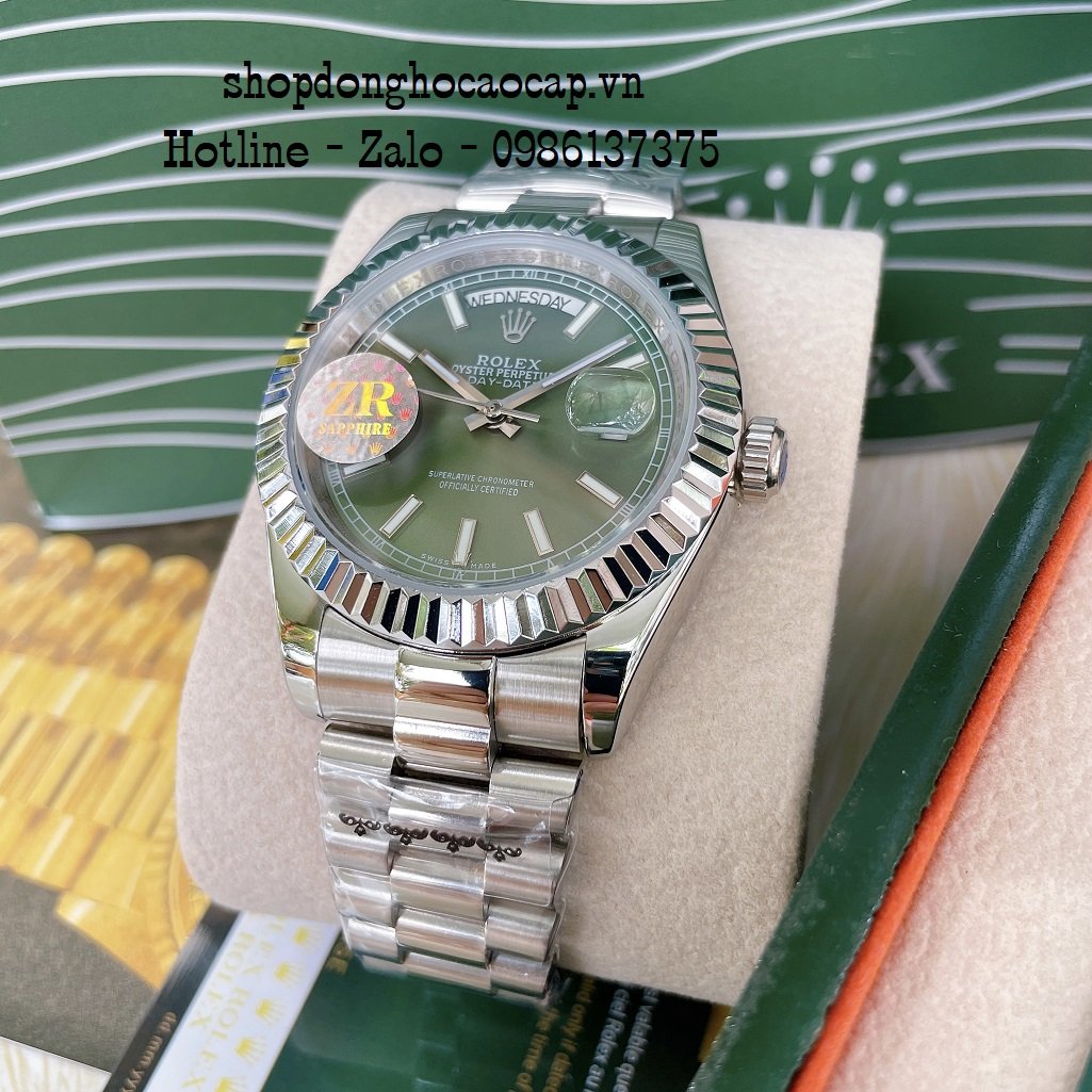 Đồng Hồ Nam Rolex Automatic 2 Lịch Viền Khía Bạc Green 41mm