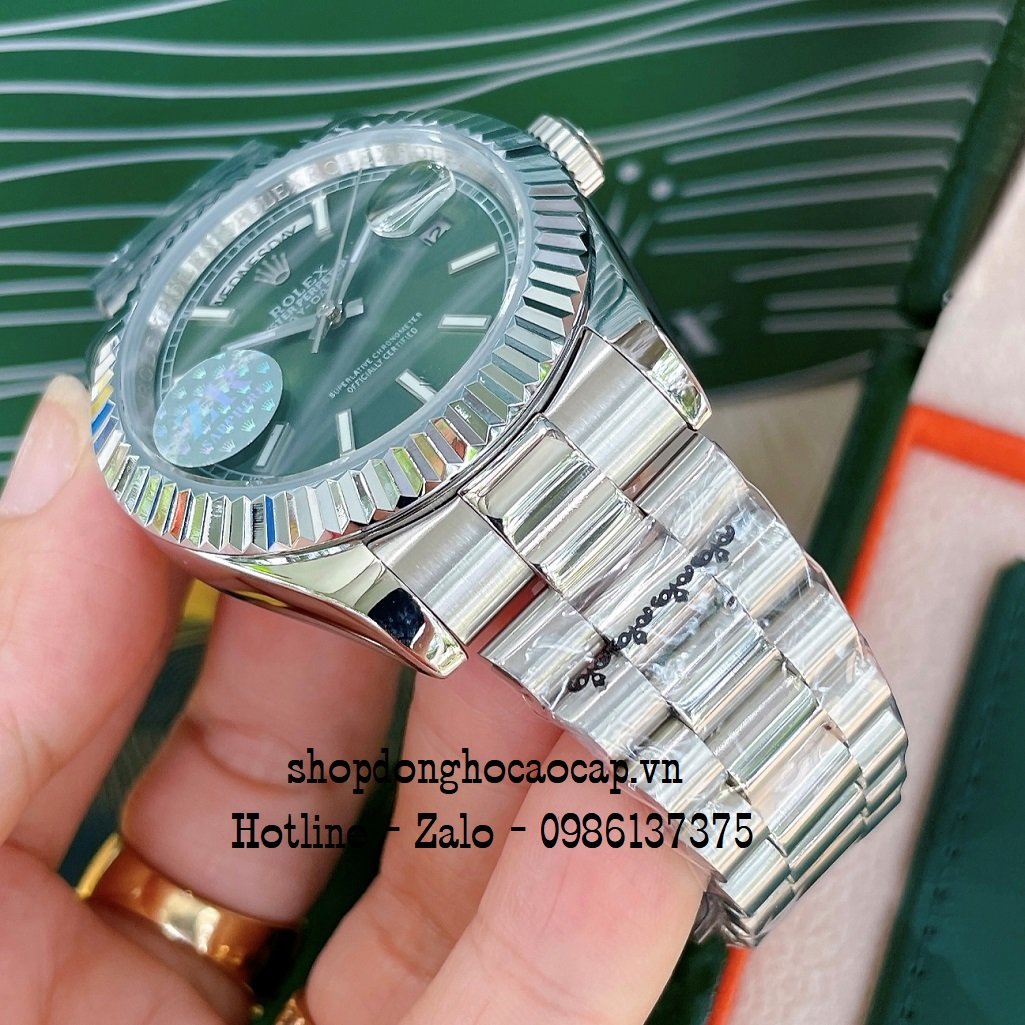 Đồng Hồ Nam Rolex Automatic 2 Lịch Viền Khía Bạc Green 41mm