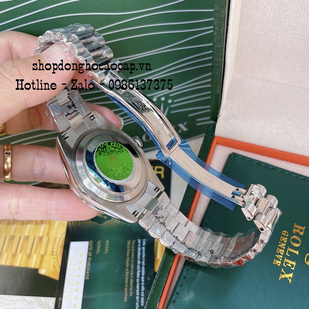 Đồng Hồ Nam Rolex Automatic 2 Lịch Viền Khía Bạc Green 41mm