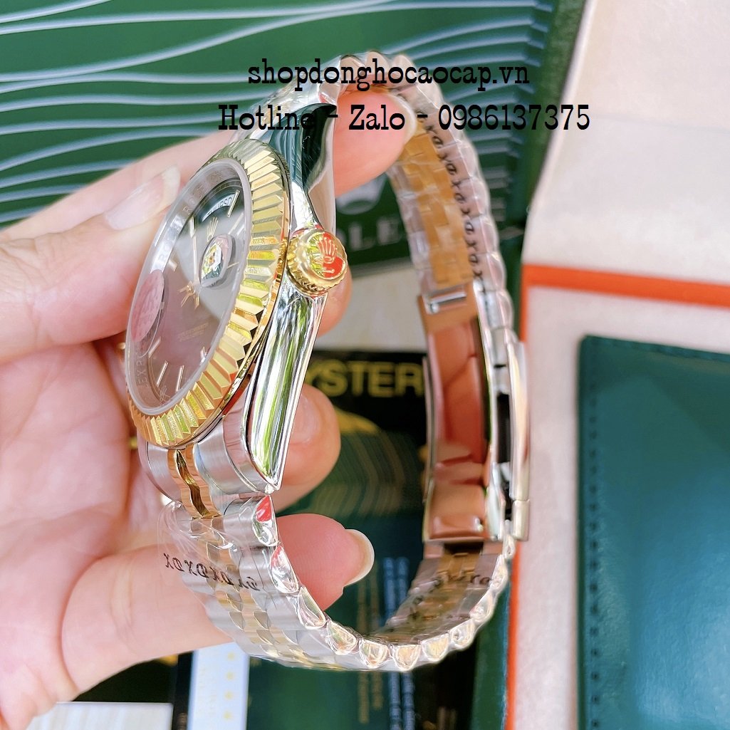 Đồng Hồ Nam Rolex Automatic 2 Lịch Viền Khía Demi Đen 41mm