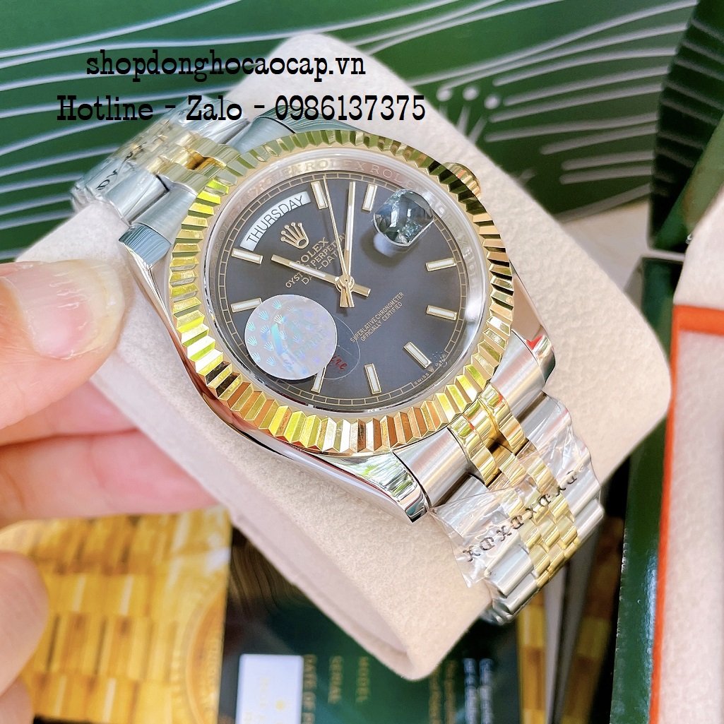 Đồng Hồ Nam Rolex Automatic 2 Lịch Viền Khía Demi Đen 41mm