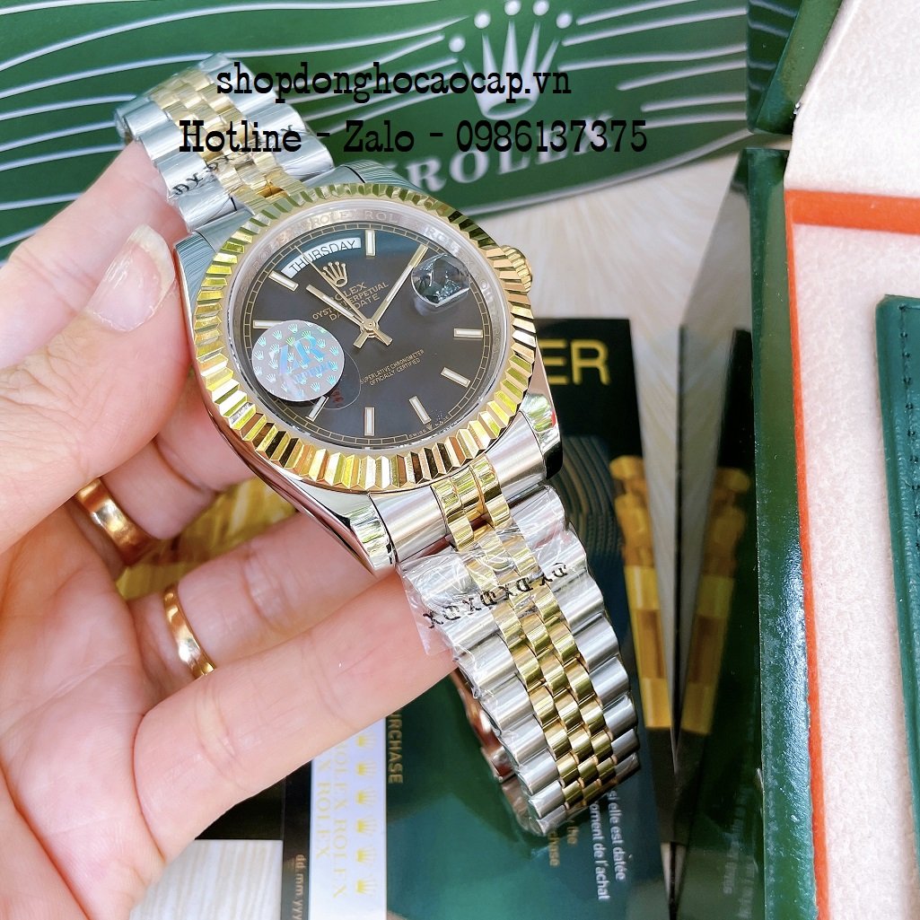 Đồng Hồ Nam Rolex Automatic 2 Lịch Viền Khía Demi Đen 41mm