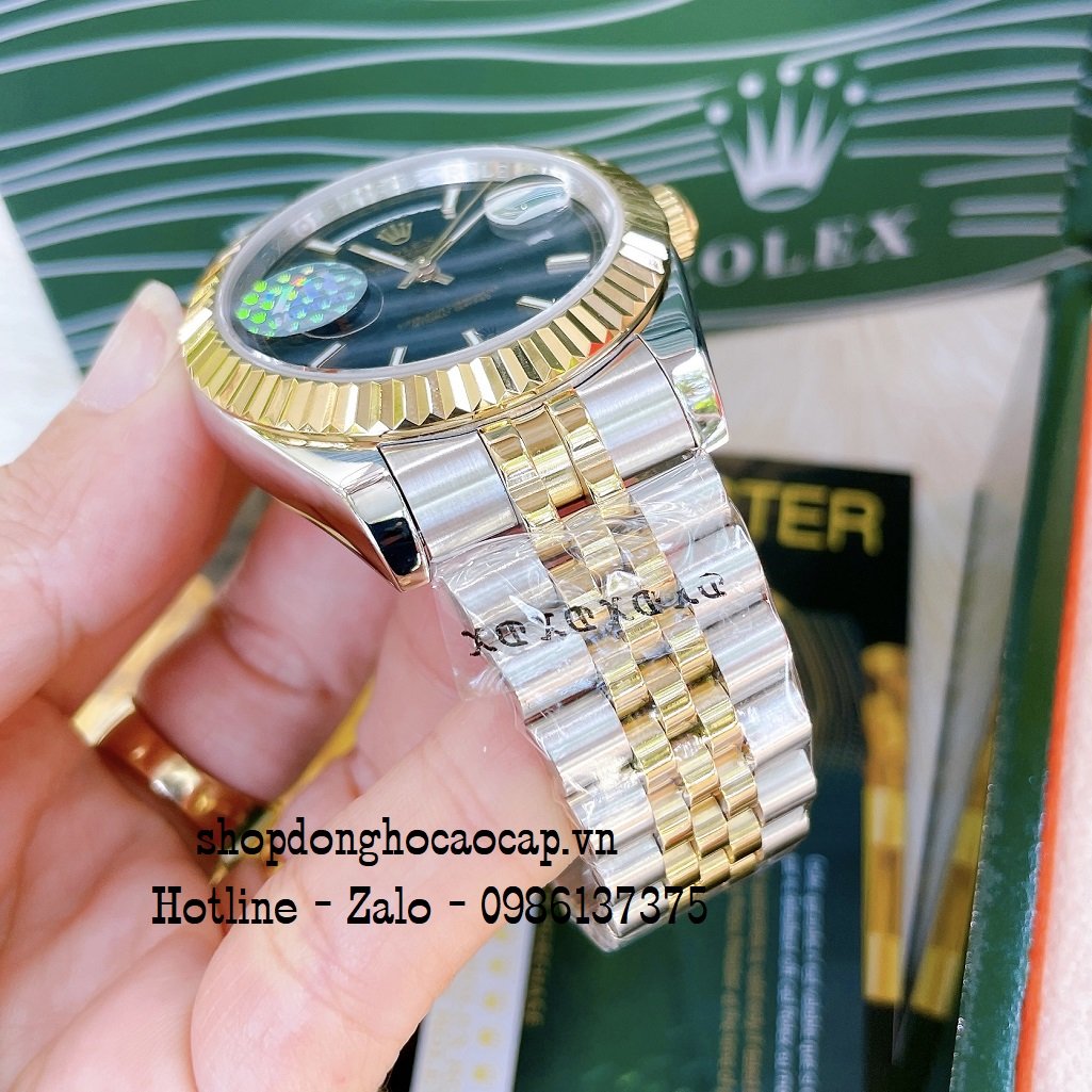 Đồng Hồ Nam Rolex Automatic 2 Lịch Viền Khía Demi Đen 41mm