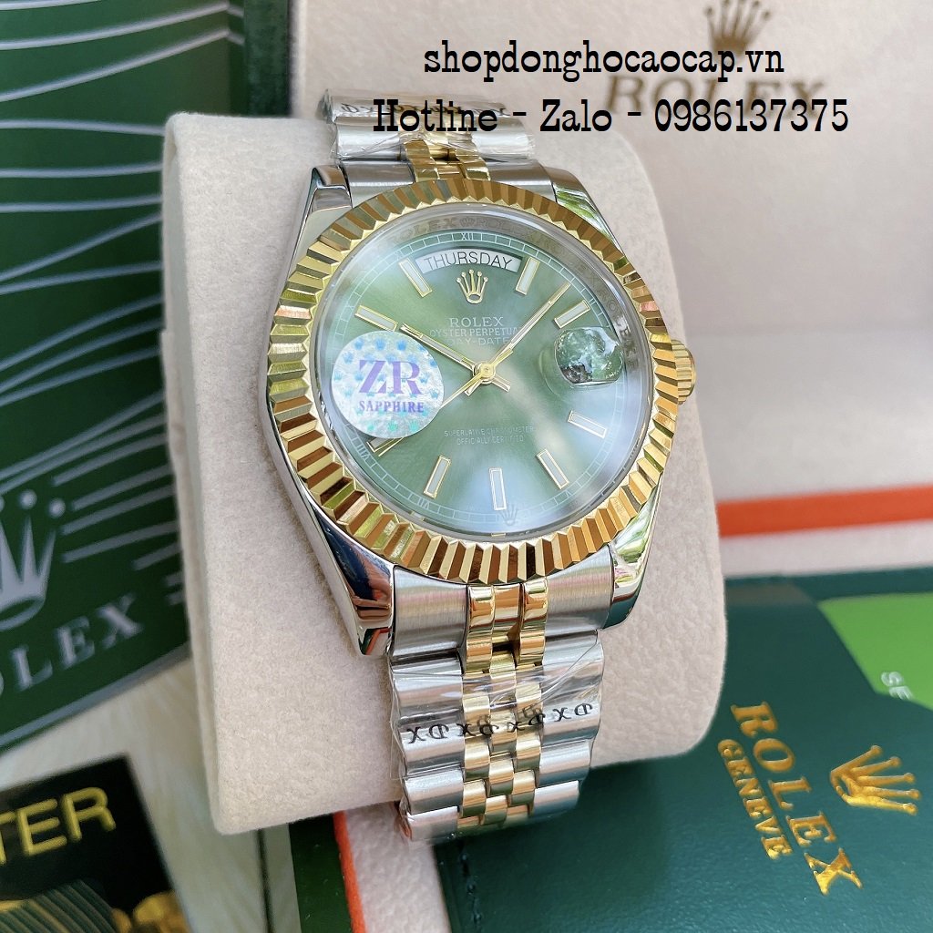 Đồng Hồ Nam Rolex Automatic 2 Lịch Viền Khía Demi Green 41mm