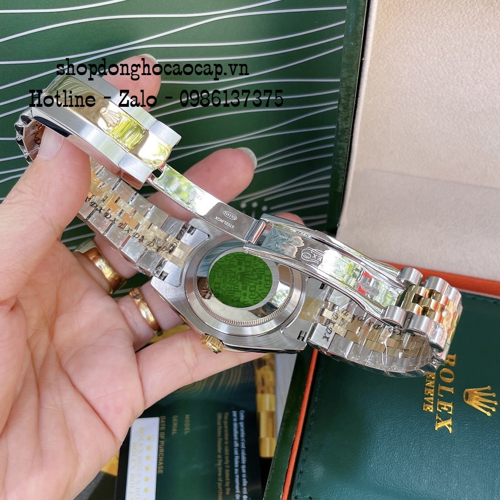 Đồng Hồ Nam Rolex Automatic 2 Lịch Viền Khía Demi Green 41mm