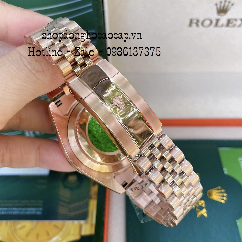 Đồng Hồ Nam Rolex Automatic 2 Lịch Viền Khía Đồng Đỏ 41mm