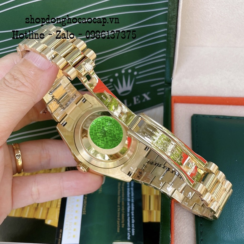 Đồng Hồ Nam Rolex Automatic 2 Lịch Viền Khía Vàng Blue 41mm