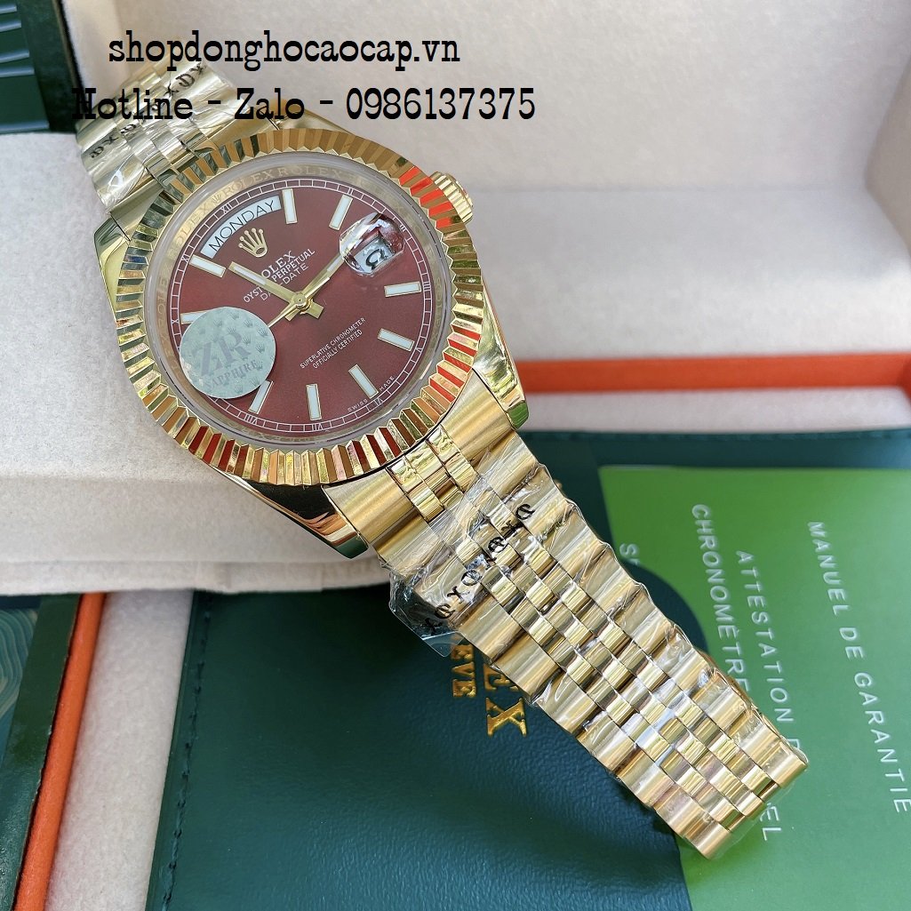 Đồng Hồ Nam Rolex Automatic 2 Lịch Viền Khía Vàng Đỏ 41mm