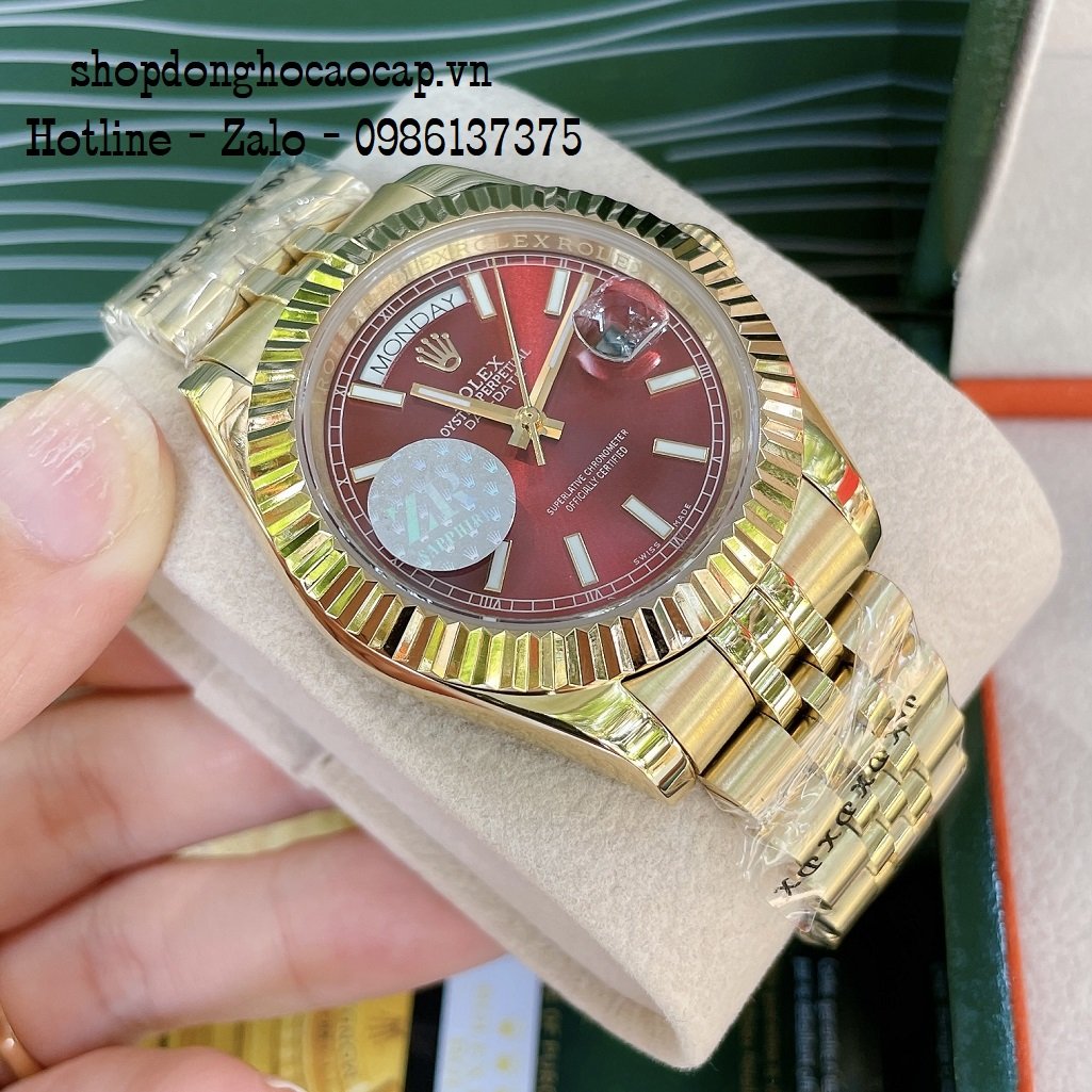 Đồng Hồ Nam Rolex Automatic 2 Lịch Viền Khía Vàng Đỏ 41mm
