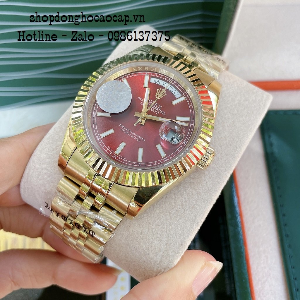 Đồng Hồ Nam Rolex Automatic 2 Lịch Viền Khía Vàng Đỏ 41mm