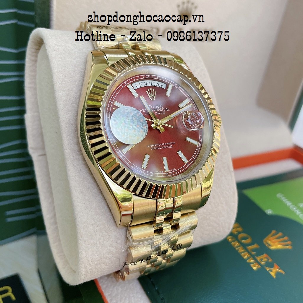 Đồng Hồ Nam Rolex Automatic 2 Lịch Viền Khía Vàng Đỏ 41mm