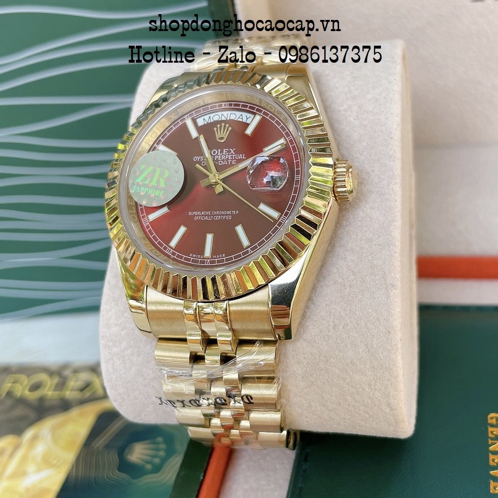 Đồng Hồ Nam Rolex Automatic 2 Lịch Viền Khía Vàng Đỏ 41mm
