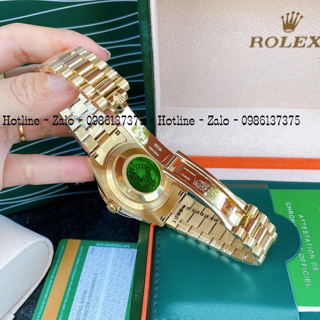 Đồng Hồ Nam Rolex Automatic 2 Lịch Viền Khía Vàng Xanh Lá 41mm