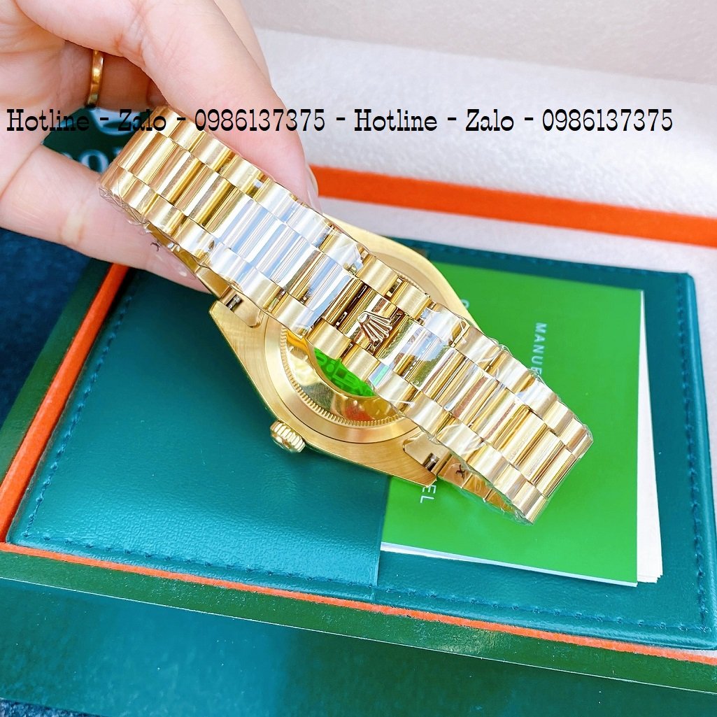 Đồng Hồ Nam Rolex Automatic 2 Lịch Viền Khía Vàng Xanh Lá 41mm