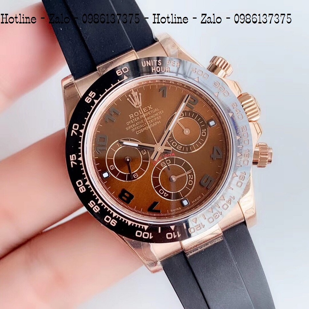 Đồng Hồ Nam Rolex Automatic Dây Silicon Đen Mặt Nâu Rose Gold 42mm