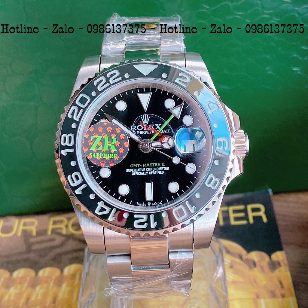 Đồng Hồ Nam Rolex Tự Động Viền Xoay Dây Bạc Mặt Đen 41mm