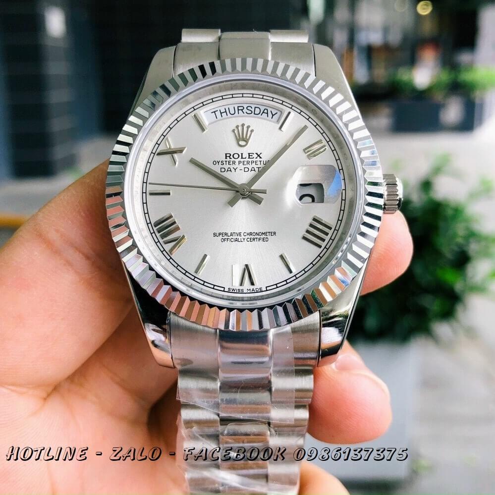 Đồng Hồ Nam Rolex Oyster Datejust Automatic Bạc Mặt Gạch 41mm