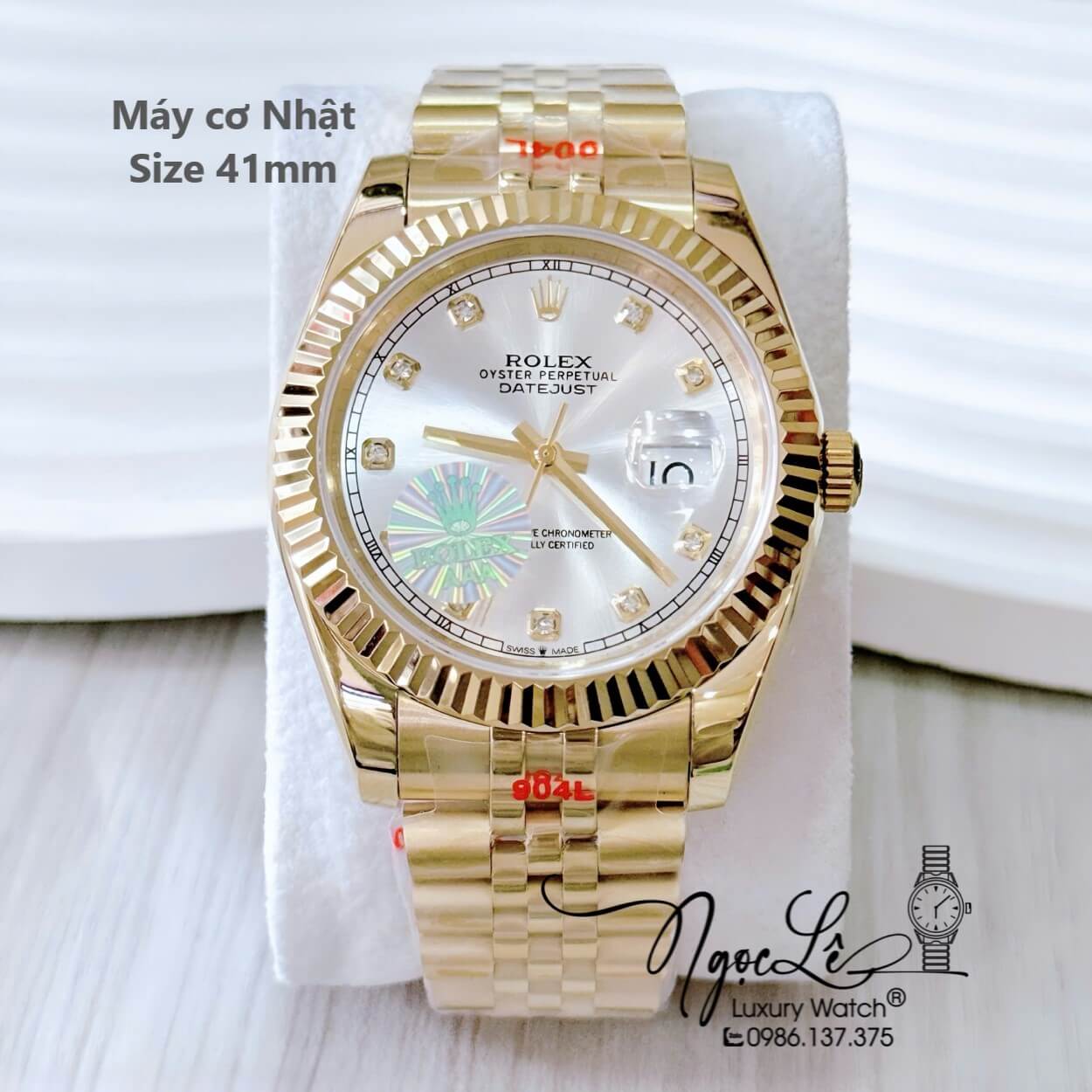 Đồng Hồ Nam Rolex Datejust Máy Cơ Tự Động Dây Vàng Mặt Trắng Niềng Khía Size 41mm