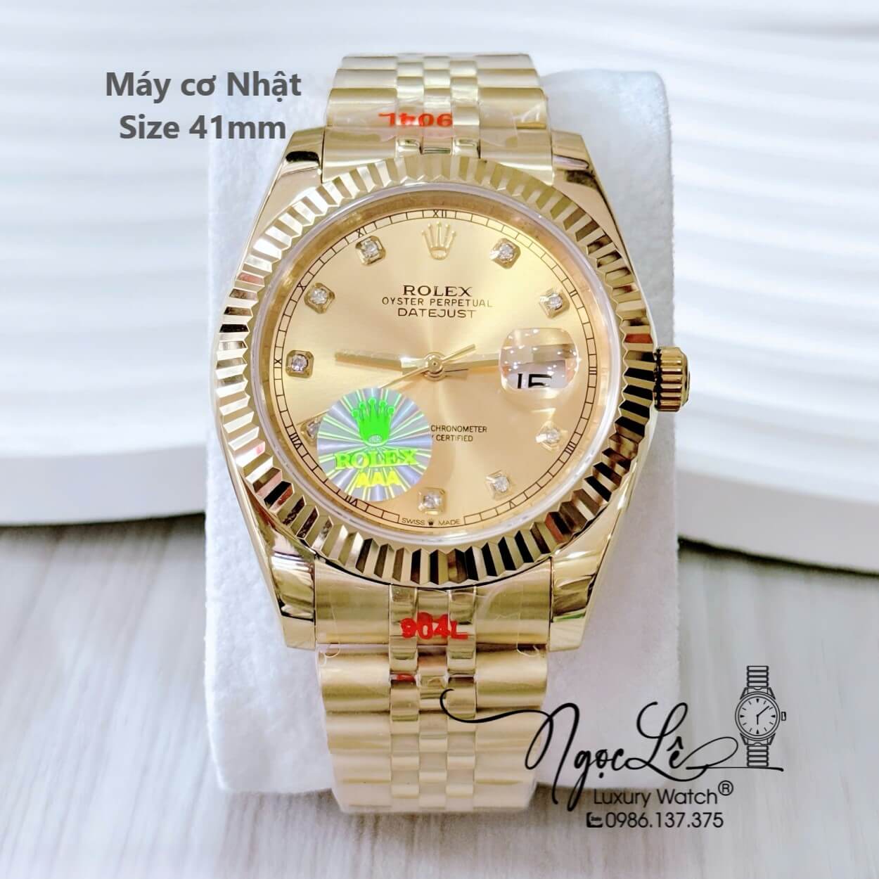 Đồng Hồ Nam Rolex Datejust Máy Cơ Tự Động Dây Vàng Mặt Vàng Niềng Khía Size 41mm