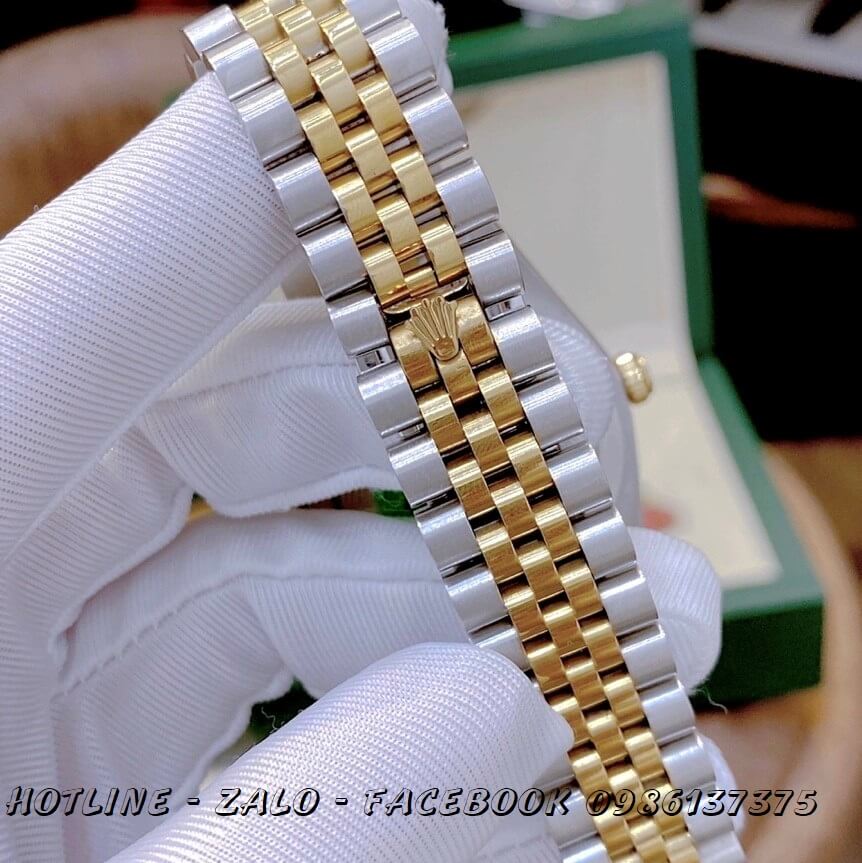 Đồng Hồ Rolex Nữ Demi Vàng Mặt Đỏ Máy Pin 32mm
