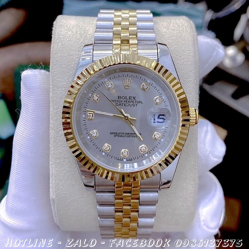 Đồng Hồ Nam Rolex Oyster Datejust Quartz Demi Mặt Xám 41mm