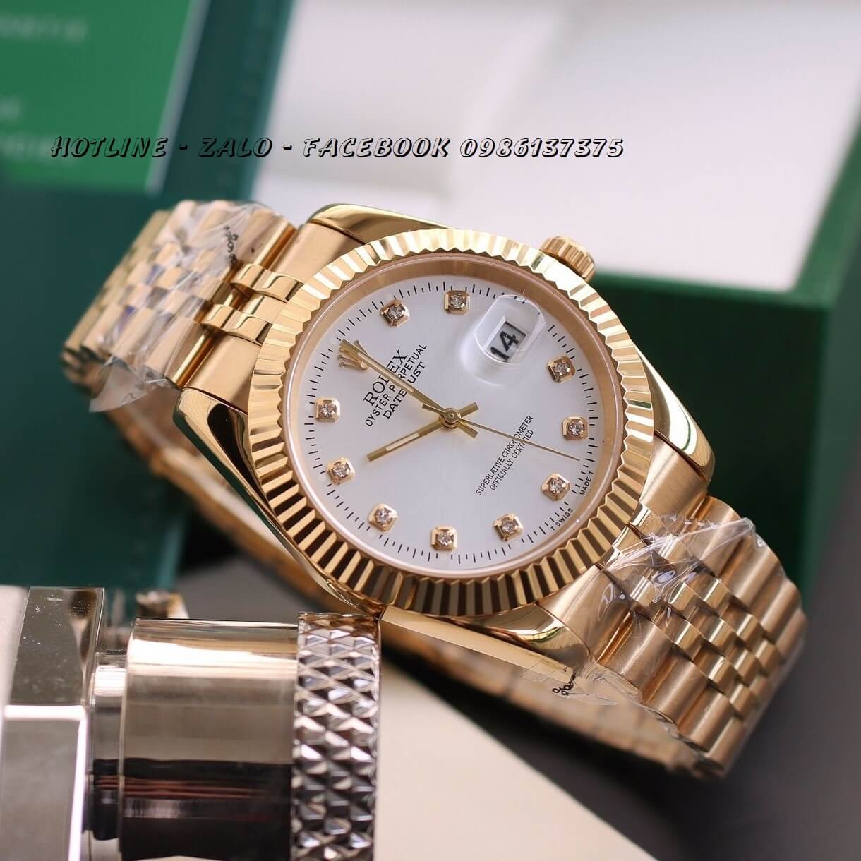 Đồng Hồ Rolex Quartz Siêu Cấp Vàng Mặt Trắng Chải Tia