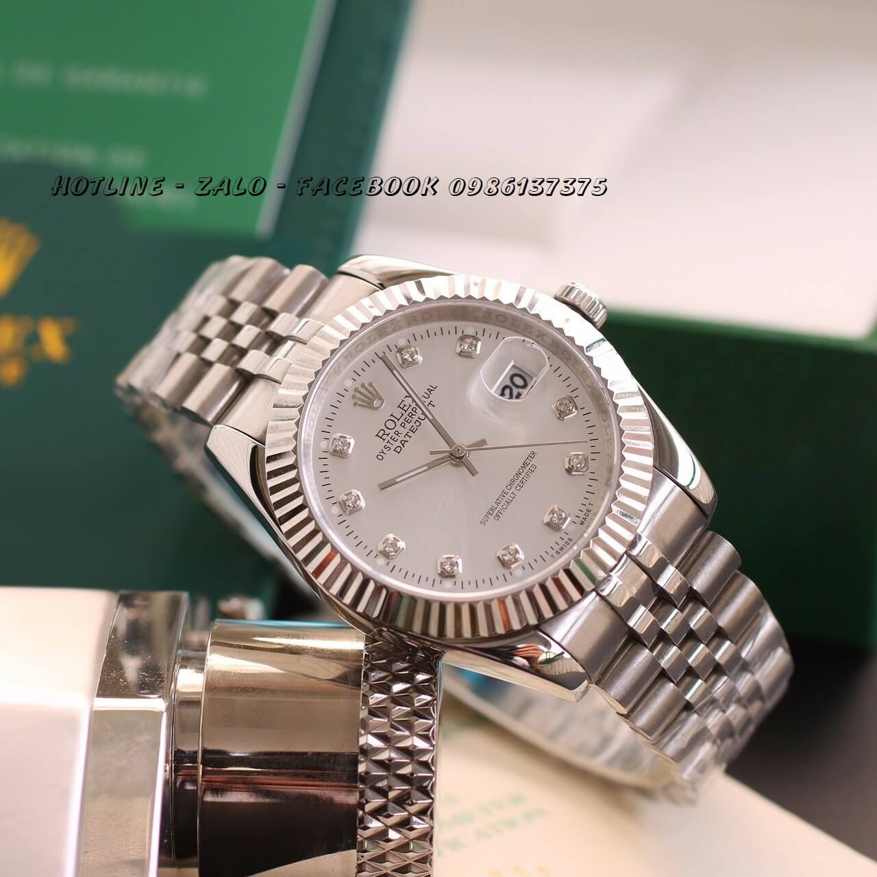 Đồng Hồ Rolex Quartz Siêu Cấp Bạc Mặt Trắng Chải Tia 41mm- 36mm - 32mm