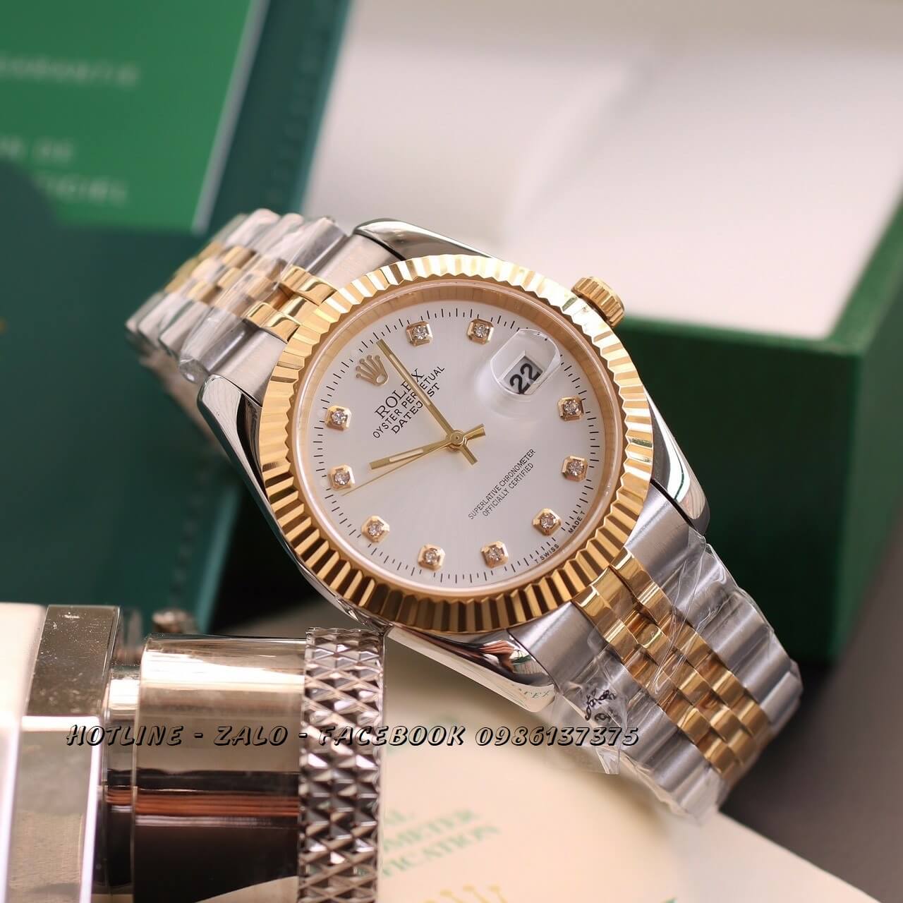 Đồng Hồ Rolex Quartz Siêu Cấp Demi Mặt Trắng Chải Tia