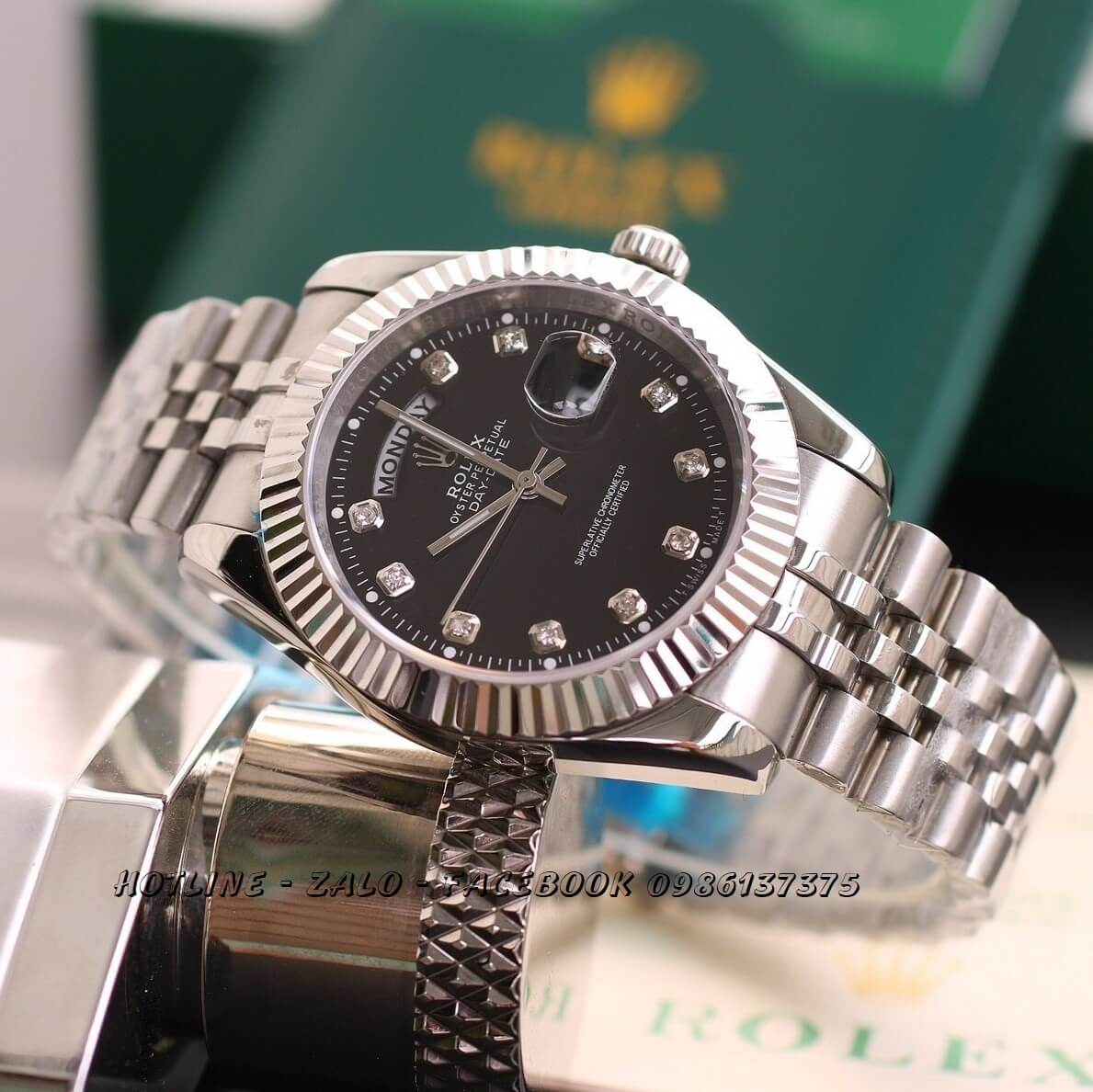 Đồng Hồ Nam Rolex Oyster Datejust Quartz Bạc Mặt Đen 38mm