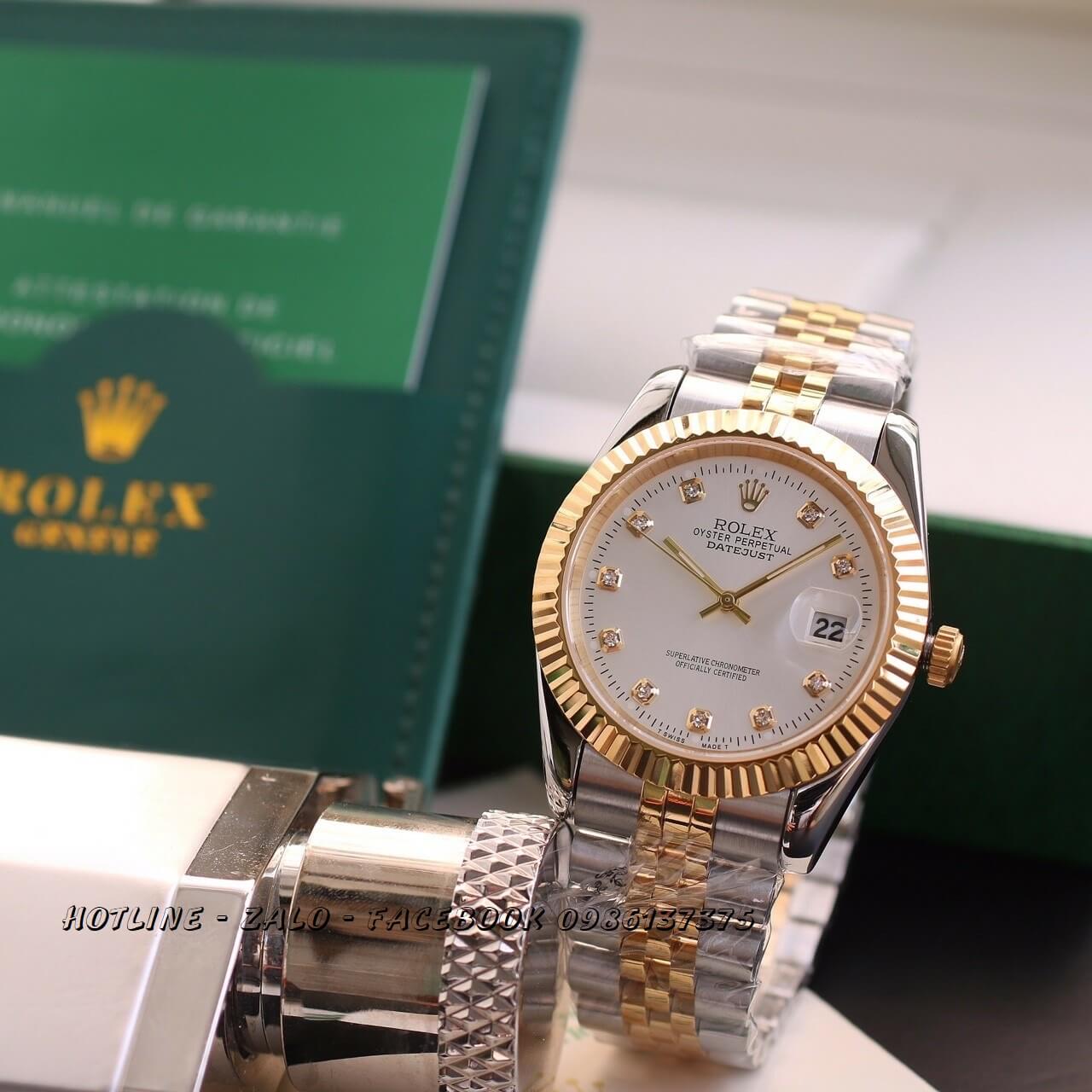 Đồng Hồ Rolex Quartz Siêu Cấp Demi Mặt Trắng Chải Tia