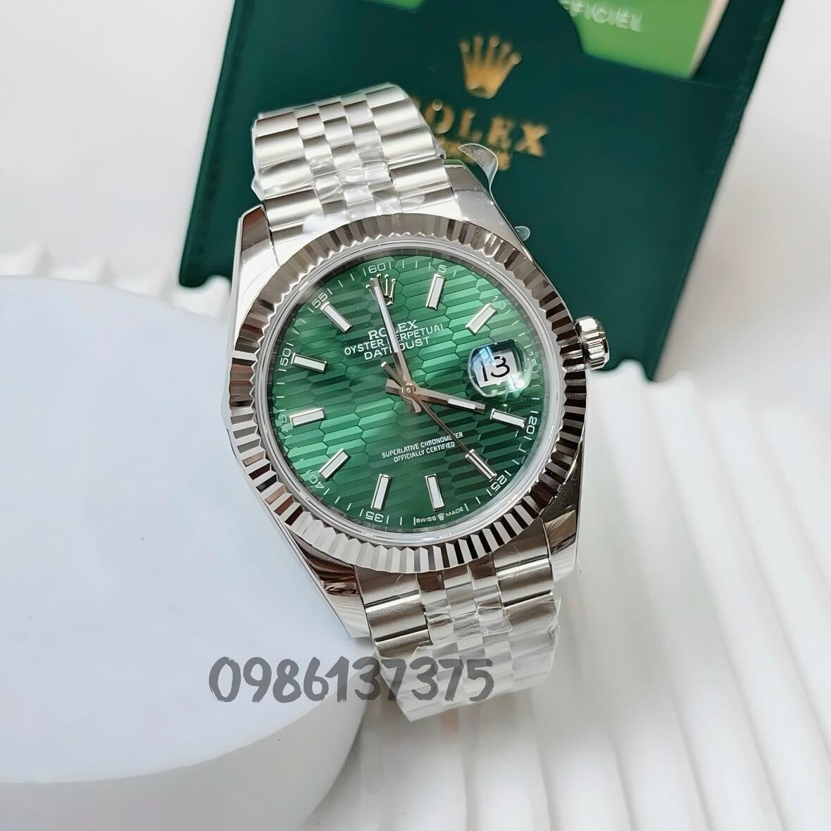 Đồng Hồ Nam Rolex Datejust Viền Khía Máy Tự Động Thụy Sĩ Mặt Xanh Lá Size 41mm