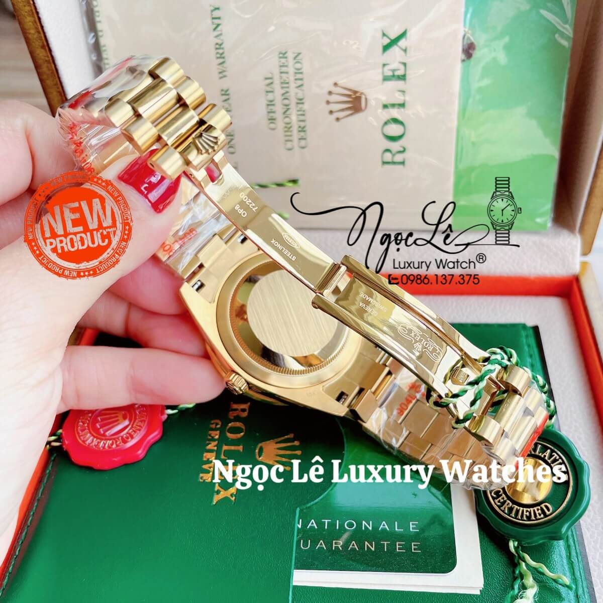 Đồng Hồ Nam Rolex Day-Date Tự Động Dây Kim Loại Màu Vàng Mặt Đính Full Đá Size 41mm