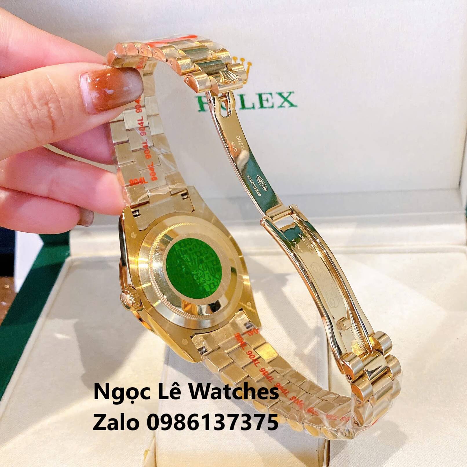 Đồng Hồ Nam Rolex Day-Date Tự Động Dây Kim Loại Vàng Mặt Vàng Size 41mm Viền Đính Đá
