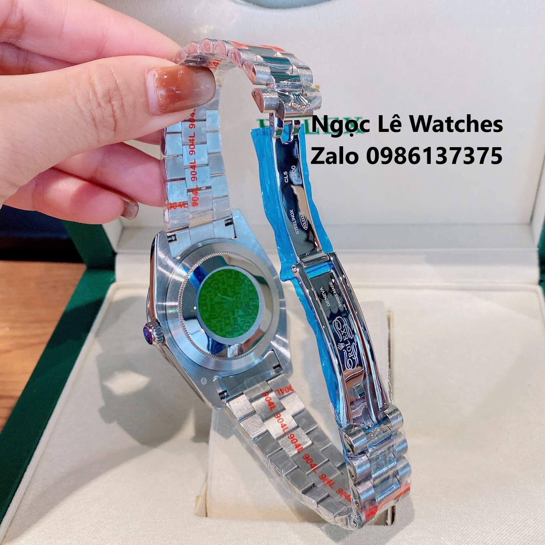 Đồng Hồ Nam Rolex Day-Date Tự Động Dây Kim Loại Silver Mặt Xanh Navy Omber Size 41mm Viền Đính Đá
