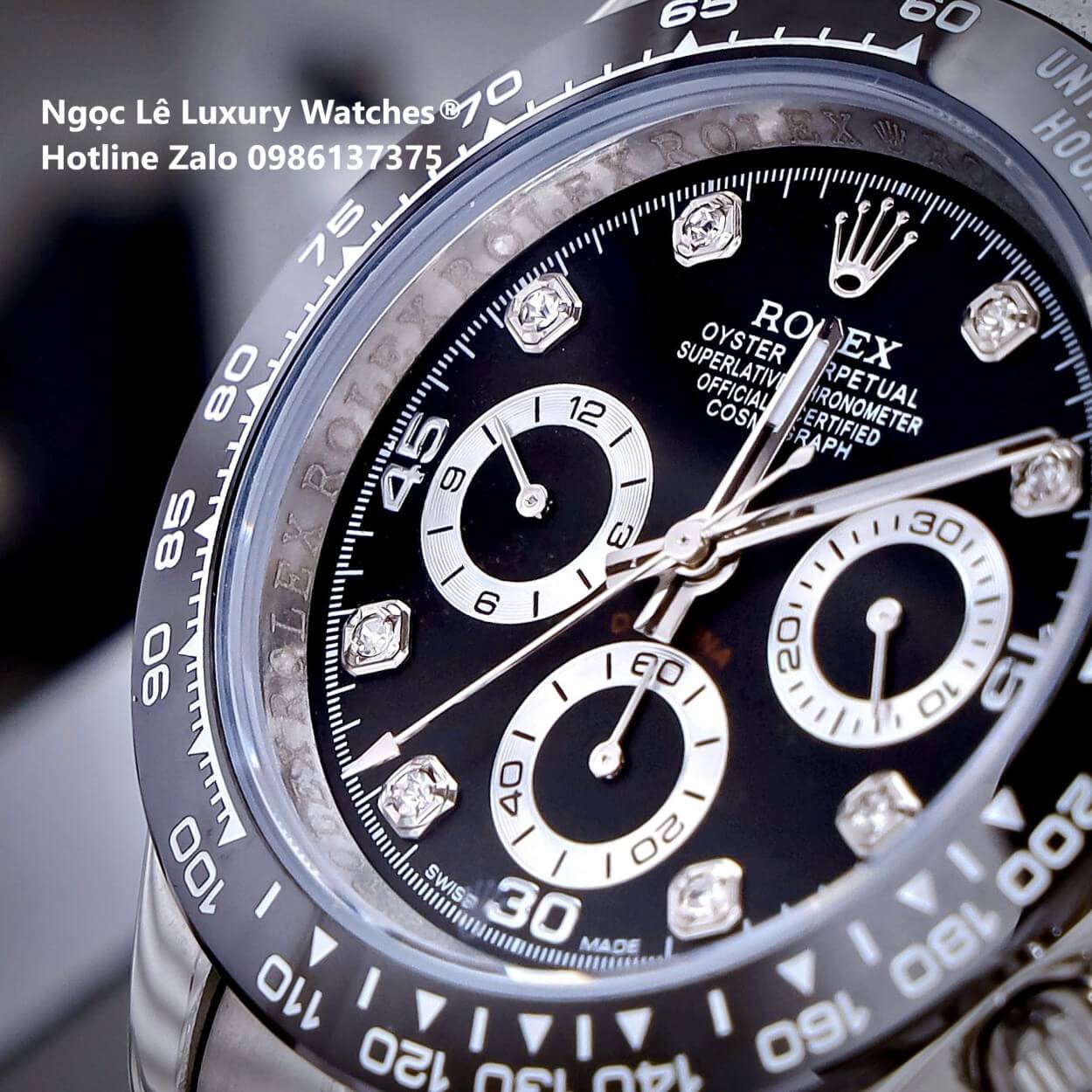 Đồng Hồ Nam Rolex Daytona Automatic Dây Kim Loại Silver Mặt Đen Viền Đen Size 40mm