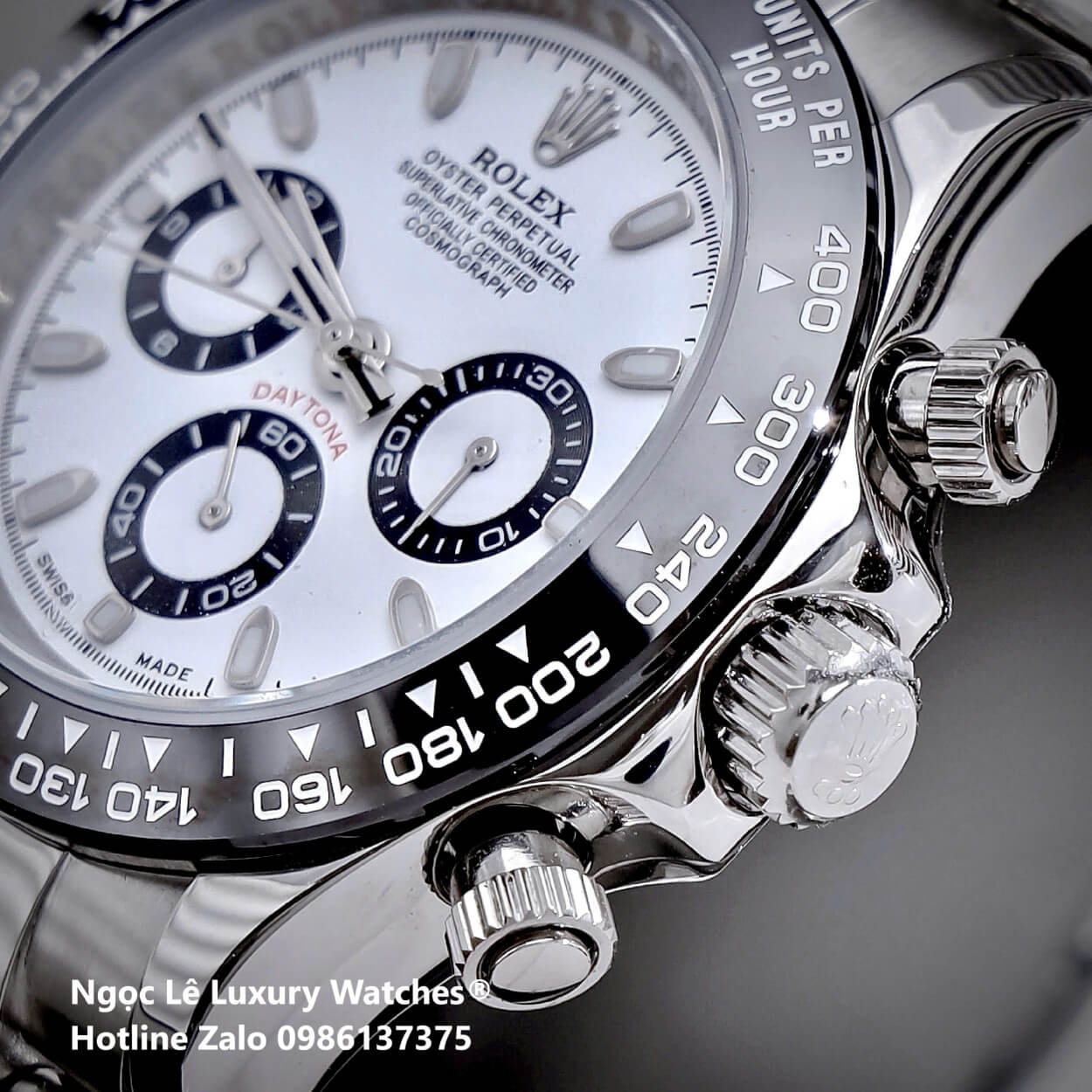 Đồng Hồ Nam Rolex Daytona Automatic Dây Kim Loại Silver Mặt Trắng Viền Đen Size 40mm