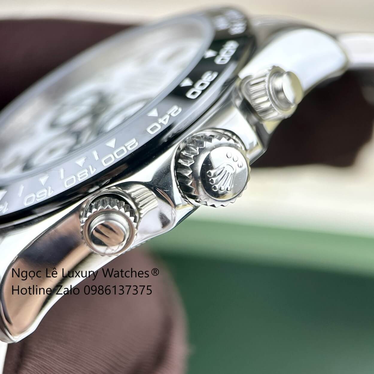 Đồng Hồ Nam Rolex Daytona Automatic Dây Kim Loại Silver Mặt Trắng Viền Đen Size 40mm