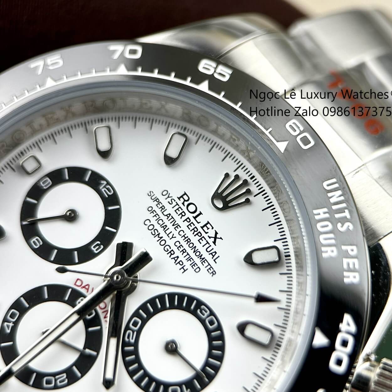 Đồng Hồ Nam Rolex Daytona Automatic Dây Kim Loại Silver Mặt Trắng Viền Đen Size 40mm