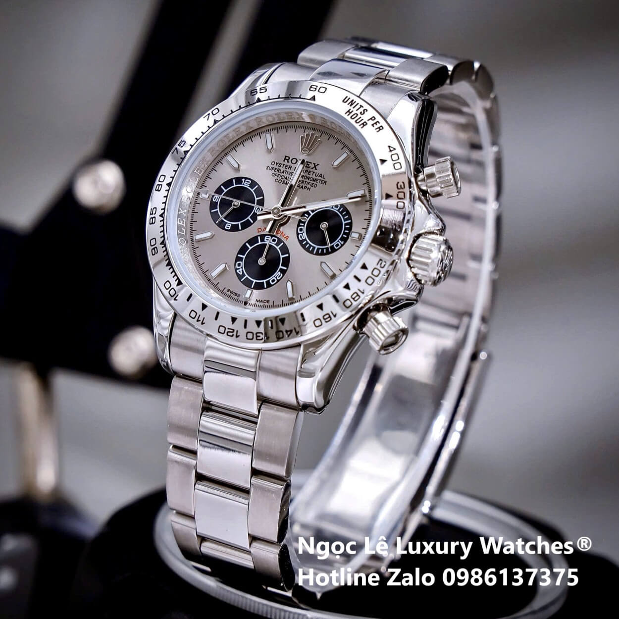 Đồng Hồ Nam Rolex Daytona Automatic Dây Kim Loại Silver Mặt Xám Size 40mm