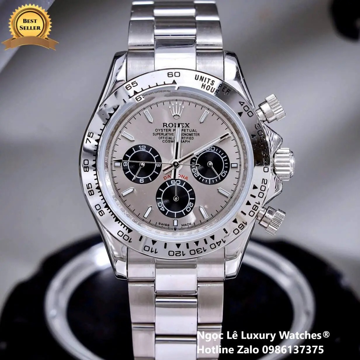 Đồng Hồ Nam Rolex Daytona Automatic Dây Kim Loại Silver Mặt Xám Size 40mm