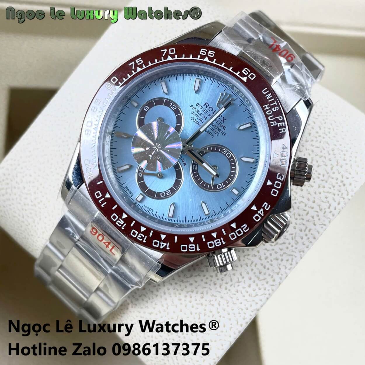 Đồng Hồ Nam Rolex Daytona Automatic Dây Kim Loại Silver Mặt Xanh Viền Nâu Size 40mm