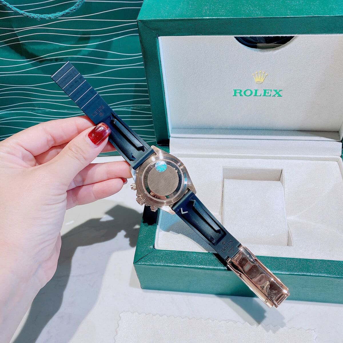 Đồng Hồ Nam Rolex Daytona Rainbow Dây Cao Su Vỏ Rose Gold Size 40mm