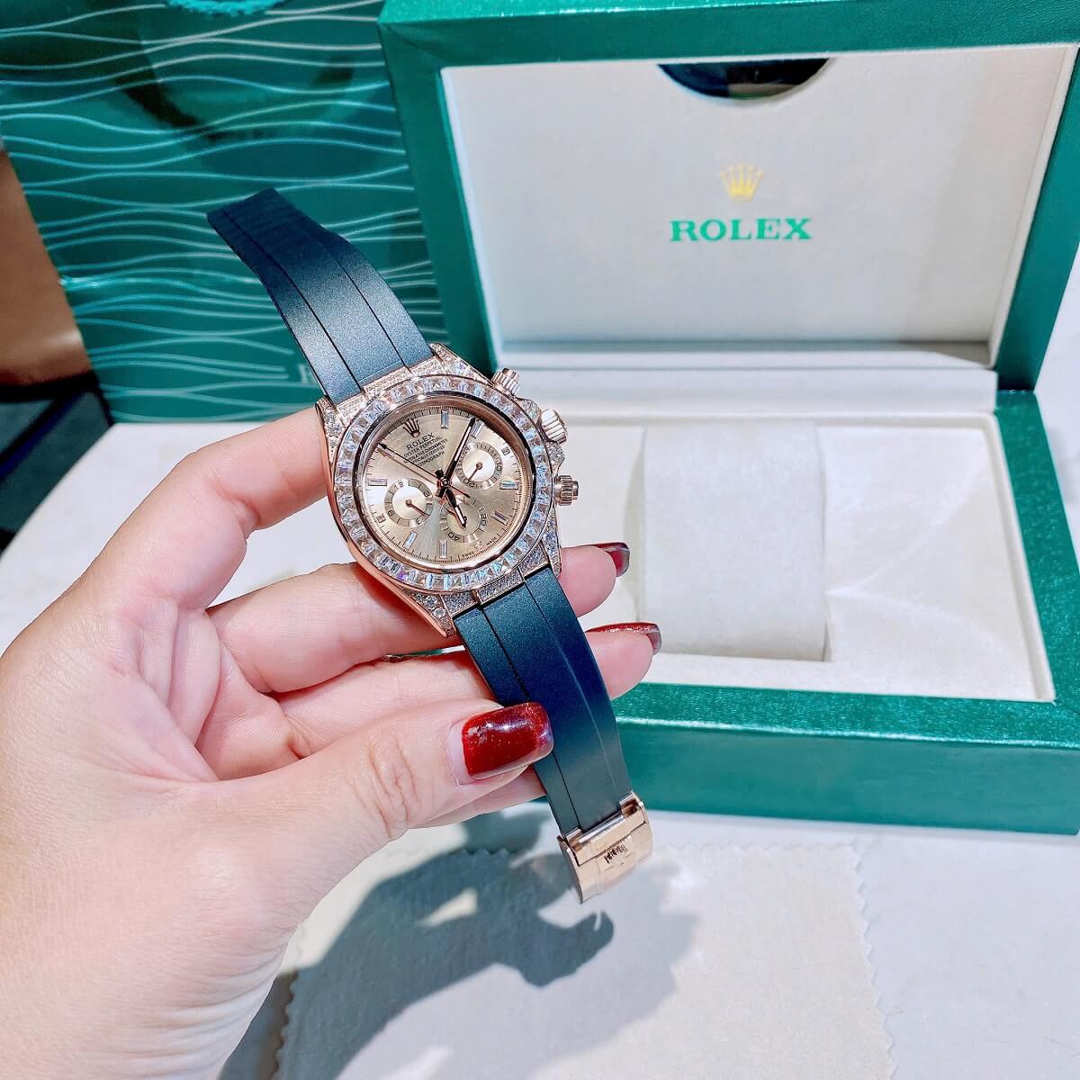 Đồng Hồ Nam Rolex Daytona Rainbow Dây Cao Su Vỏ Rose Gold Size 40mm