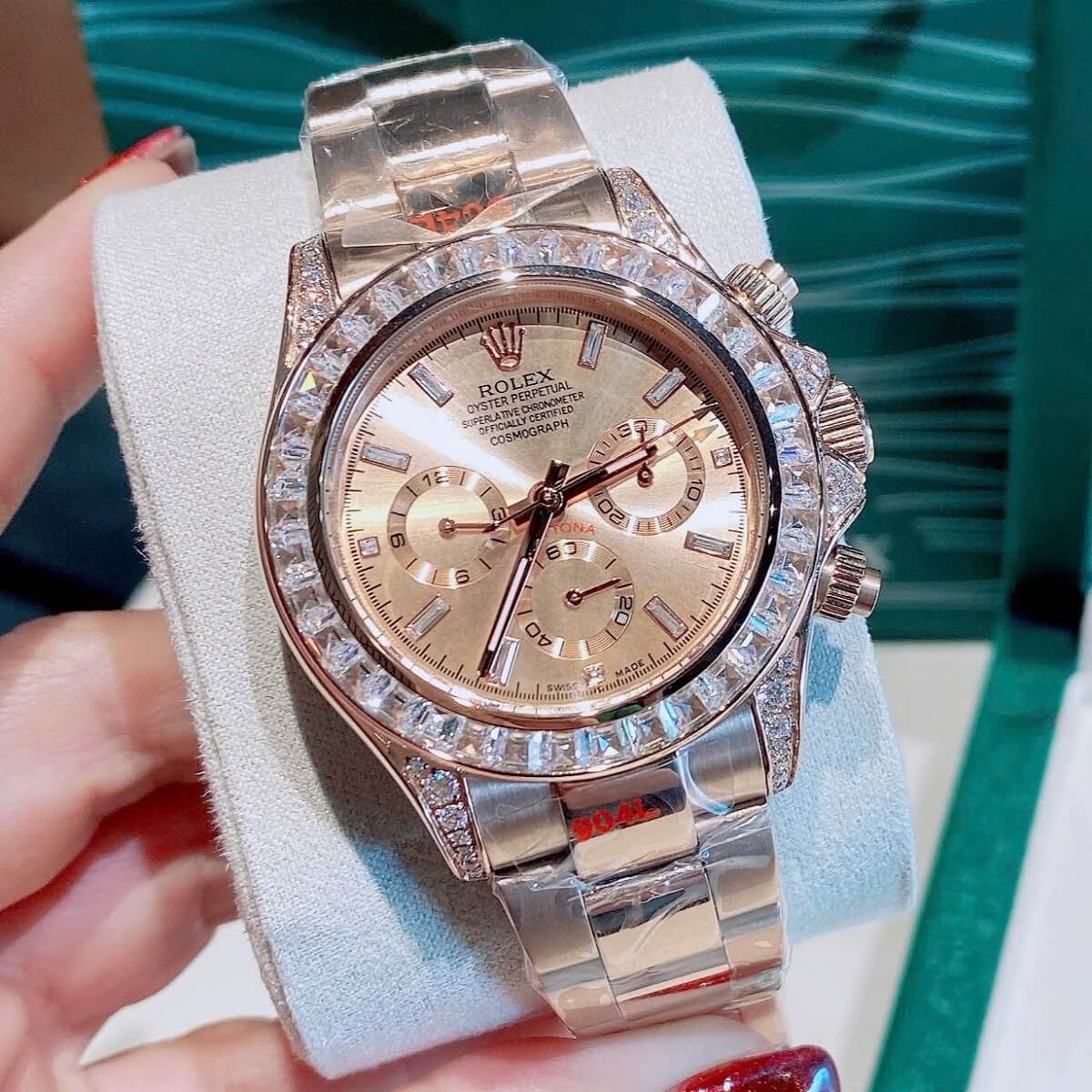 Đồng Hồ Nam Rolex Daytona Rainbow Đính Đá Rose Gold Size 40mm